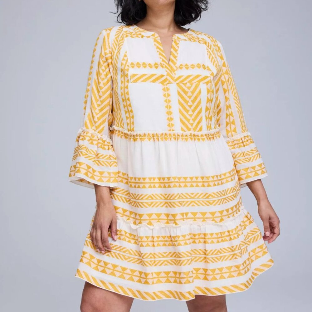 Cotton Yellow Boho Resort Ready Sleeve Mini Dress